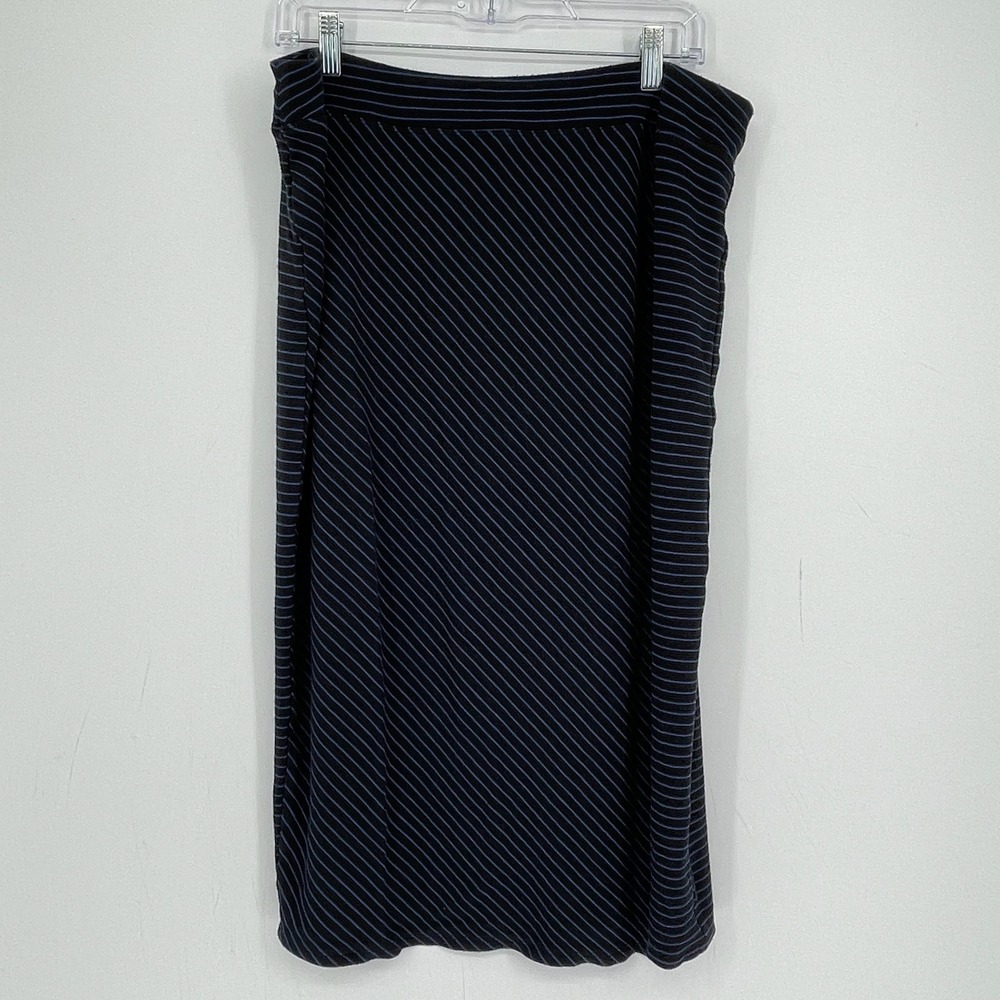 J. Jill Women's Black Blue Striped Stetch Side Slit Wearever Office Midi Skirt L
